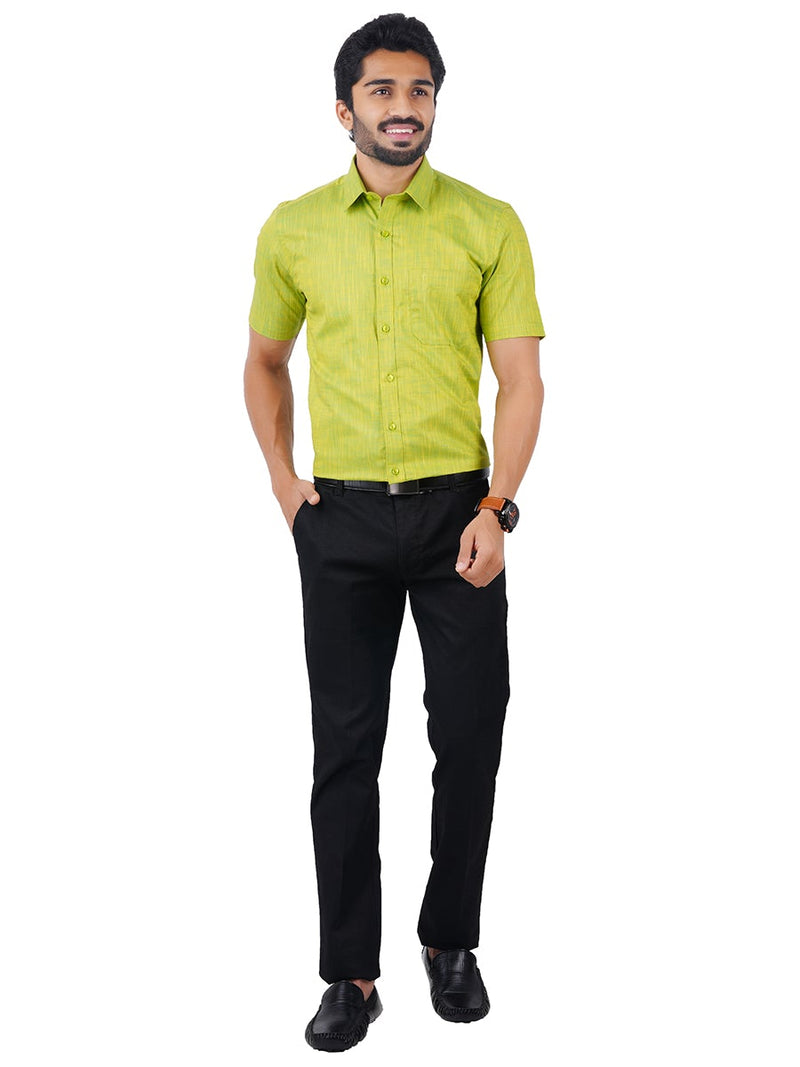 Mens Formal Shirt Half Sleeves Plus Size Yellowish Green CL2 GT2