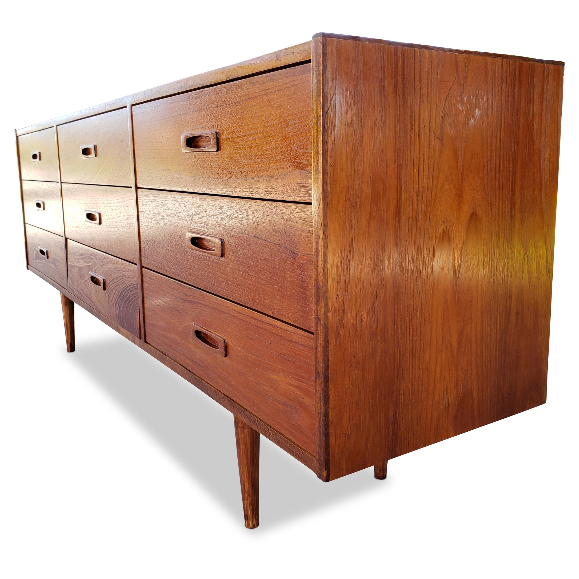 Mid Century Teak Nine Drawer Dresser Decade Five Furniture Co.