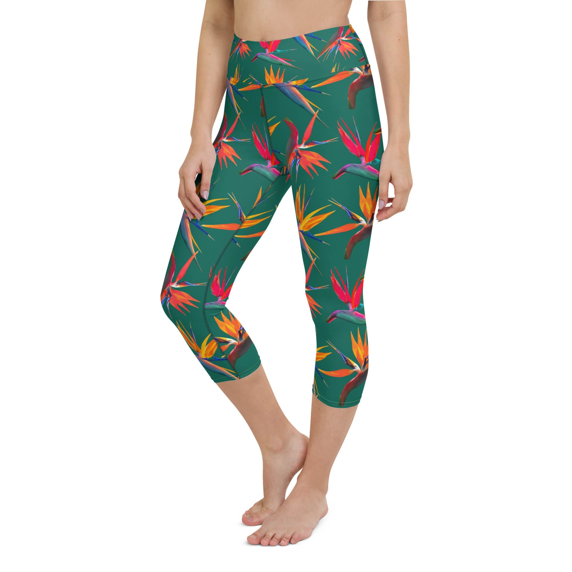  Birds of Paradise High Waisted Capri Workout Leggings 