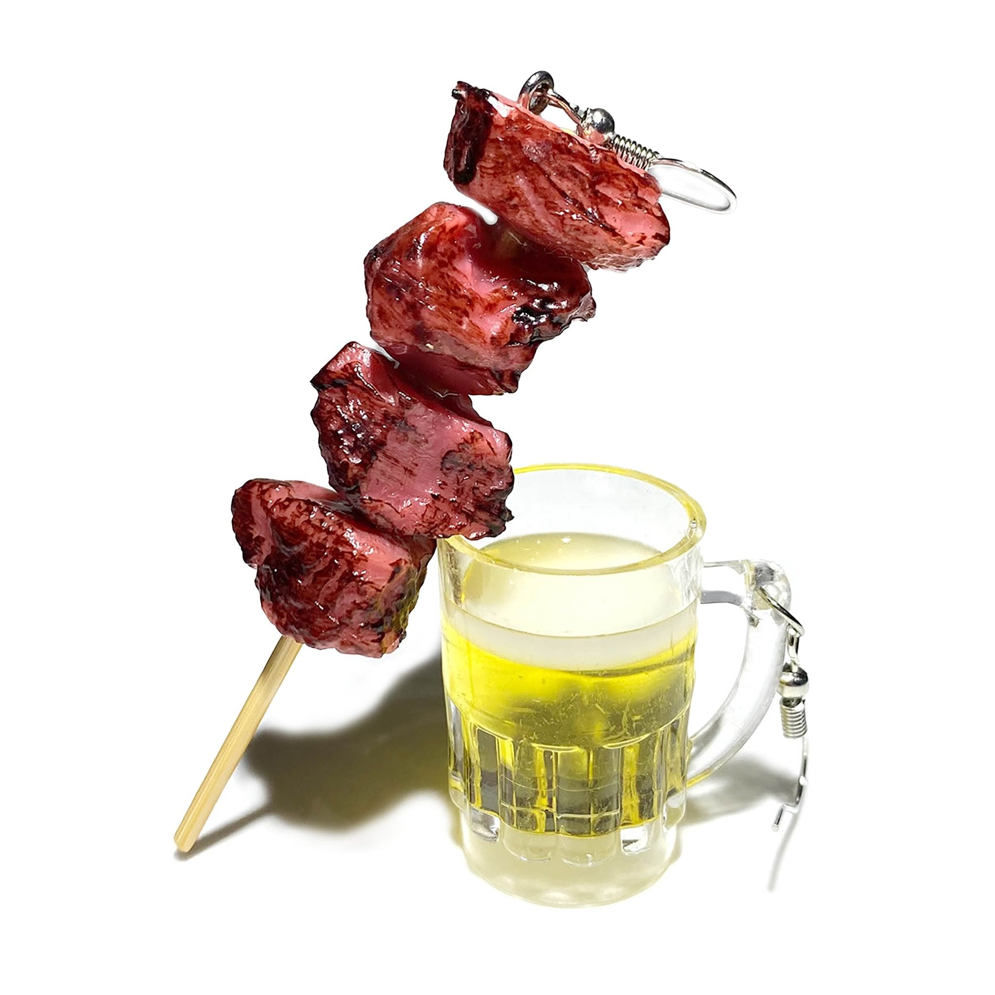  Delicious Kabob and Beer Mix Matched Earrings, 3D Photo Realistic 