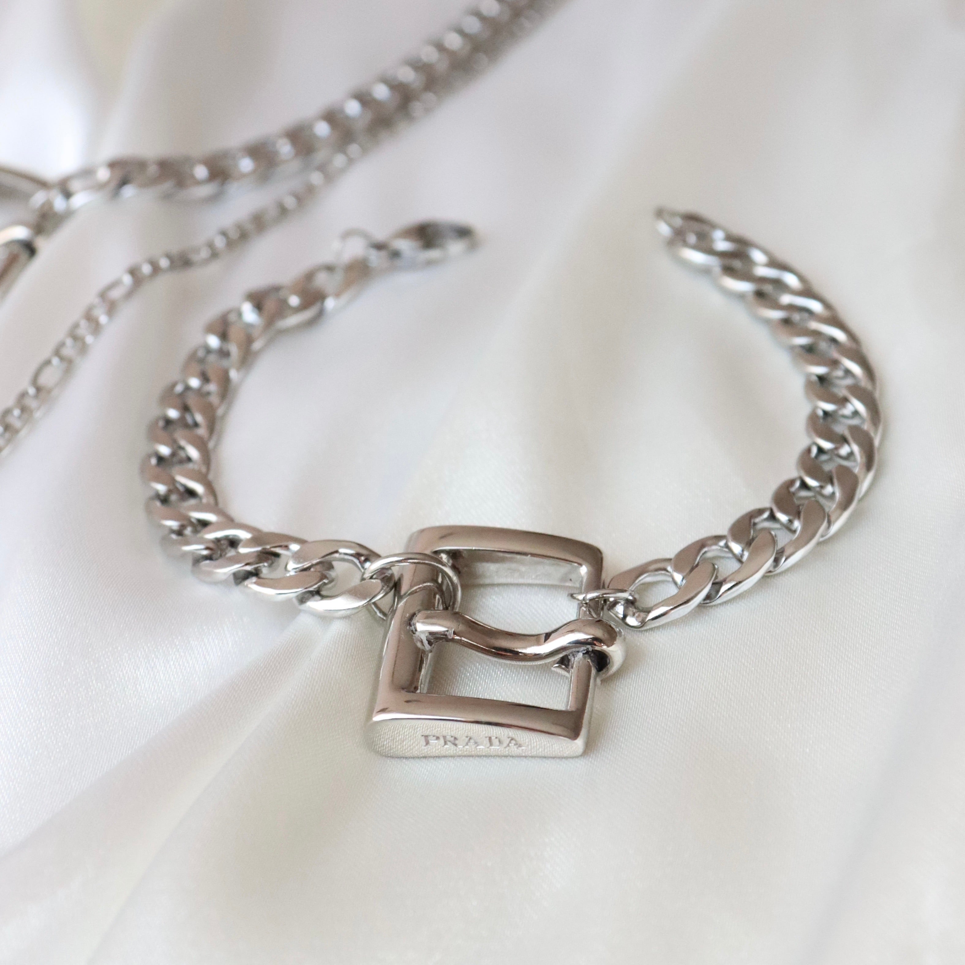 Rework Vintage Louis Vuitton Pastilles Silver Mini Lock Necklace