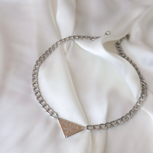 Reworked Authentic Vintage Prada Black Engraved Triangle Necklace | eBay