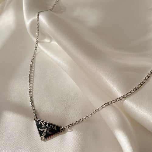 Reworked Silver Pendant Necklace, Silver Chain Choker, Prada Pin Neckl –  Juniper