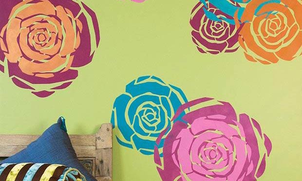 stencil tutorial colorful wall with modern flower art