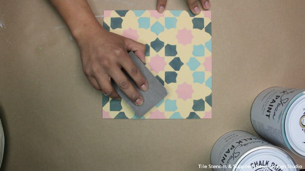 how to Stencil VIDEO Tutorial: Patterned and Painted Encaustic Tile Wall Decor