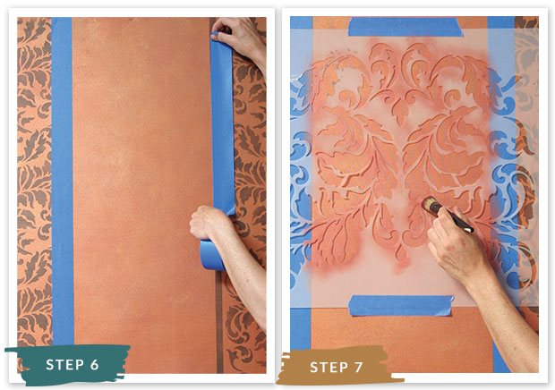 Royal Recipe from Royal Design Studio: How to Stencil Tutorial Copper Leaf Wallpaper Pattern with Wall Stencils