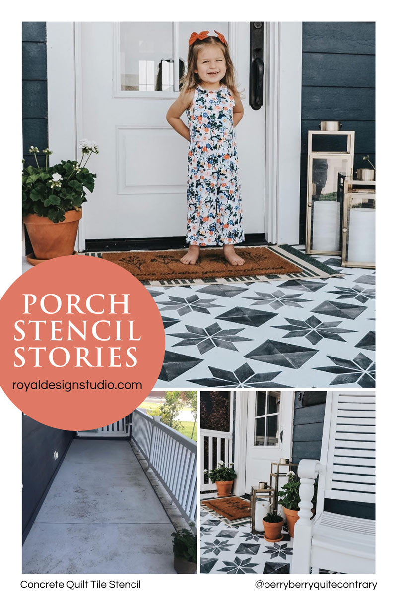 Stenciled concrete porch with Concrete Quilt Stencil Royal Design Studio Stencils