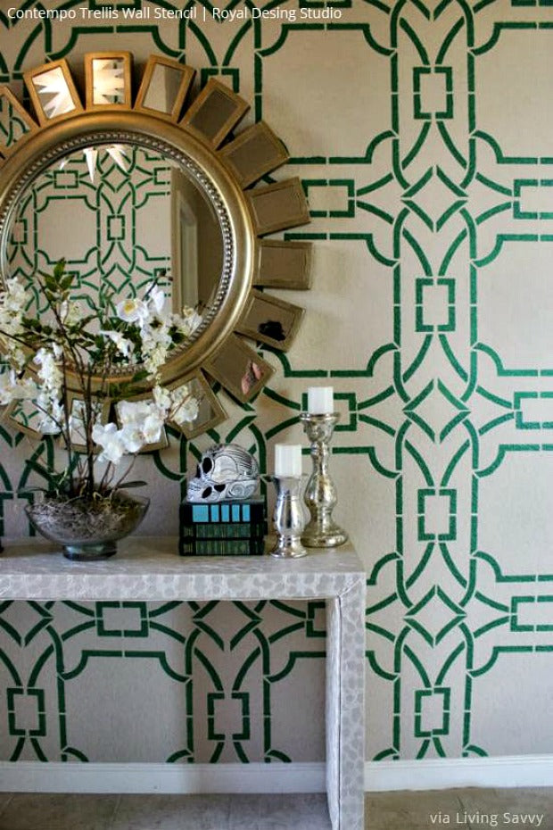 Passing Through? Stencil Your Mudroom, Foyer, or Entryway! Gorgeous DIY Decor Ideas using Large Wall Stencils for Painting from Royal Design Studio Stencils