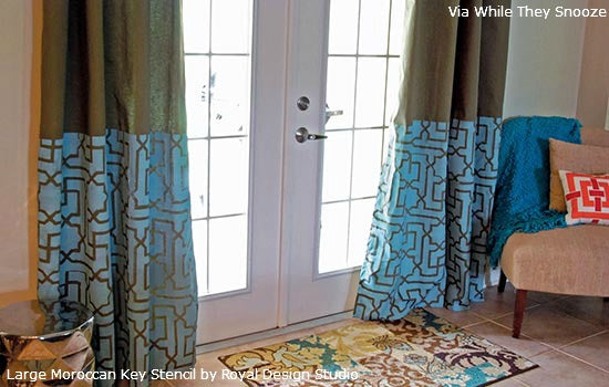 Stenciled Curtain Panels with Royal Design Studio Stencils | Project by While They Snooze