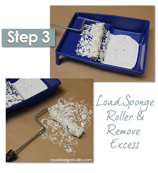 Stencil How-to: Using a sponge roller to roll through a wall stencil for a textured effect