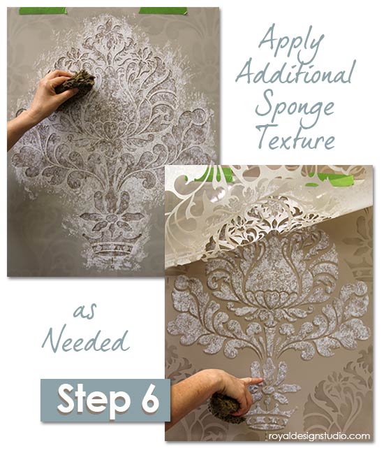 How-to Stencil: Sponging paint through a damask stencil pattern for a lacy, textured effect