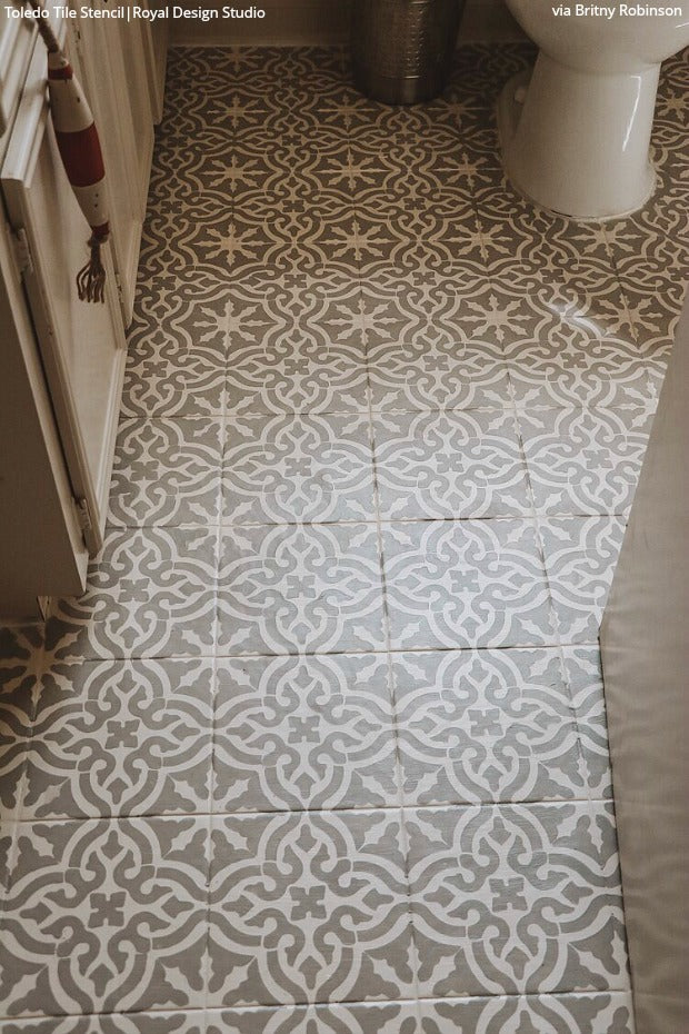 Painted and stenciled ceramic tile floors