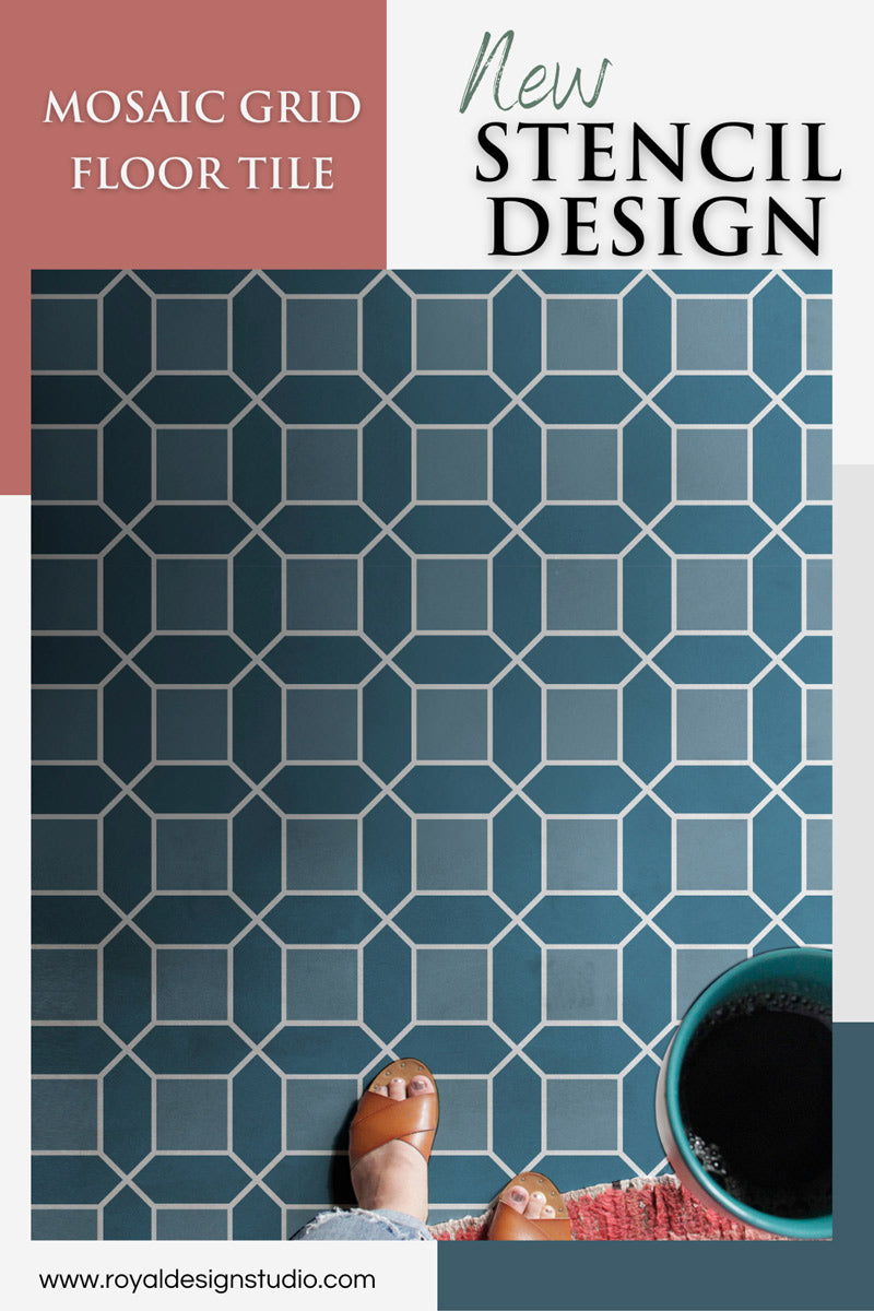 large geometric floor stencil pattern mosaic grid