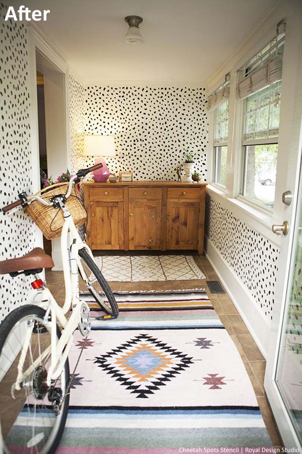 Passing Through? Stencil Your Mudroom, Foyer, or Entryway! Gorgeous DIY Decor Ideas using Large Wall Stencils for Painting from Royal Design Studio Stencils