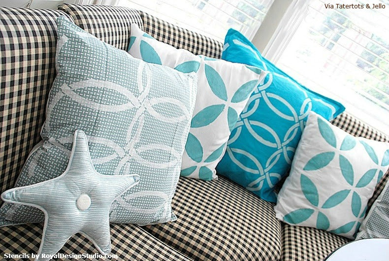 How to Stencil Patterns on Pillows | Royal Design Studio Stencils | Project by Jennifer of Tatertots & Jello