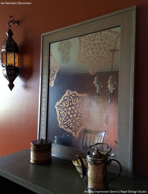 Stenciled Glass and Mirror Project Ideas that Shine - DIY Ideas using Royal Design Studio Stencils