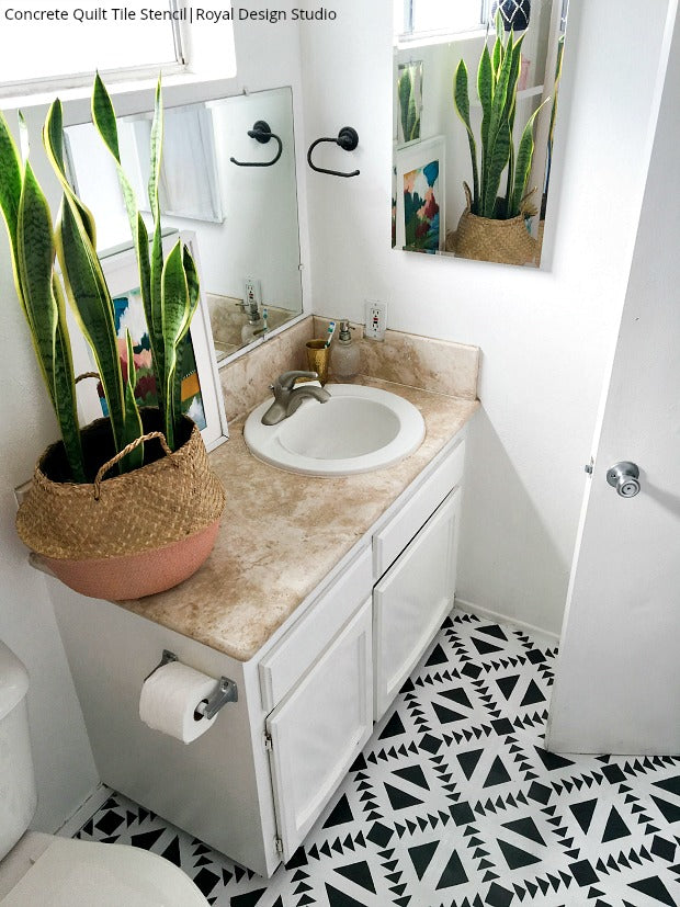 How To Stencil Black White Bathroom Floor Tiles Diy Decor