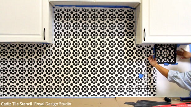 VIDEO TUTORIAL: Everything You Need to Know How to Stencil a Black & White Kitchen Tile Backsplash with Royal Design Studio Wall Stencils for Painting