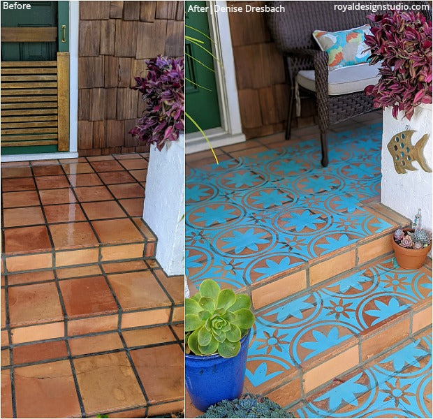 Easy Breezy Patio Floor Stencil Ideas - Decorative Concrete Painting Stencils - Painted Porch Flooring Stencils - Royal Design Studio Stencils royaldesignstudio.com