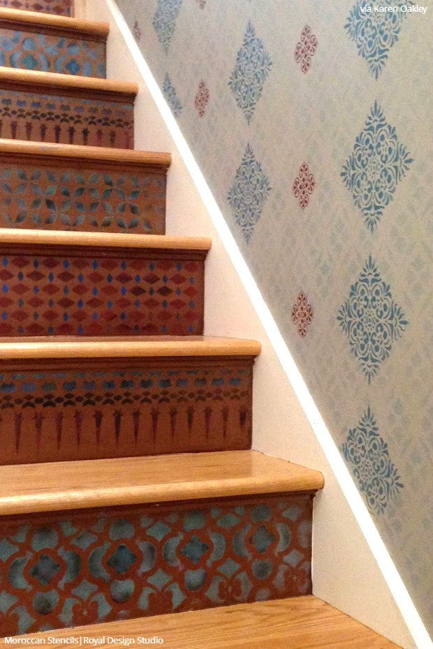 Stenciled Stair Trend Creates the Perfect Entryway Decor - Stencil Stories