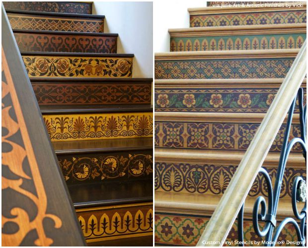 Stenciled Stair Trend Creates the Perfect Entryway Decor - Stencil Stories