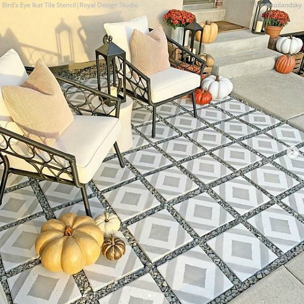 DIY Backyard Bliss: Renovate on a Dime with Tile Floor Paint Stencils from Royal Design Studio - royaldesignstudio.com