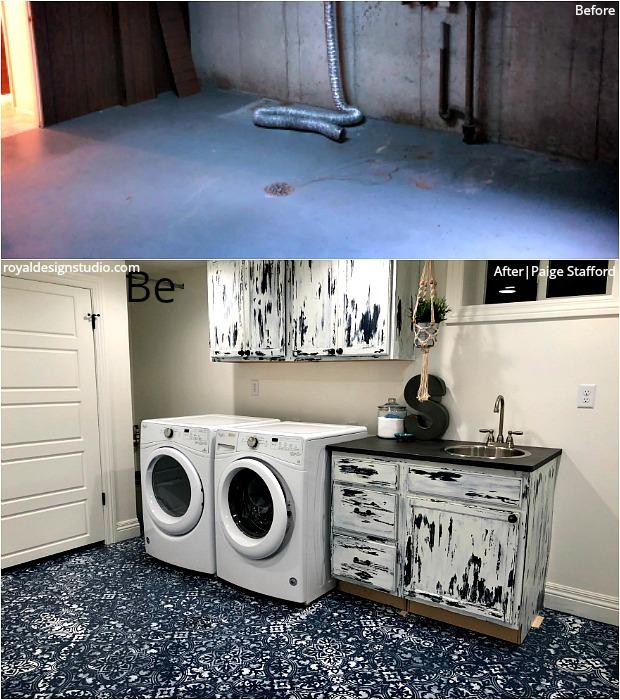 Louis Vuitton stencil laundry room