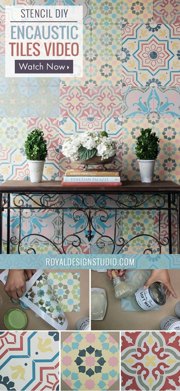How to Stencil VIDEO Tutorial: Patterned and Painted Encaustic Tile Wall Decor