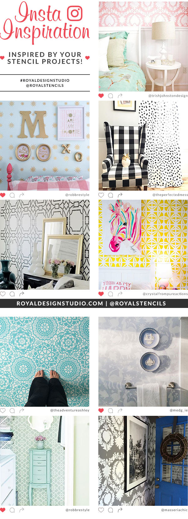 Looking for Insta-Inspiration for Your Next Stencil Project? Check out these gorgeous stenciled interiors! Royal Design Studio Stencils