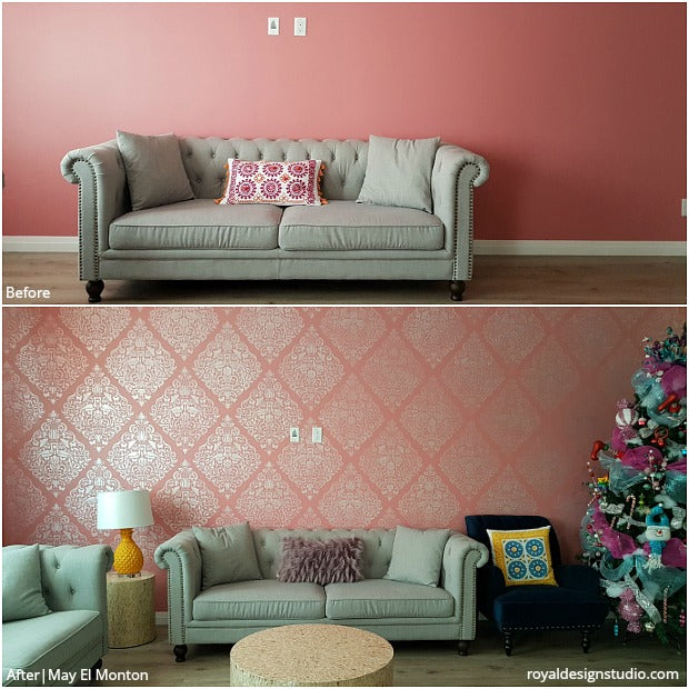 The BEST Before + After Projects: Winning Stenciled Spaces using Wall Stencils, Floor Stencils, and Furniture Stencils for Painting from Royal Design Studio - DIY Home Decor Ideas