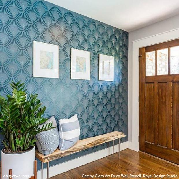 Passing Through? Stencil Your Mudroom, Foyer, or Entryway! Gorgeous DIY Decor Ideas using Large Wall Stencils for Painting from Royal Design Studio Stencils