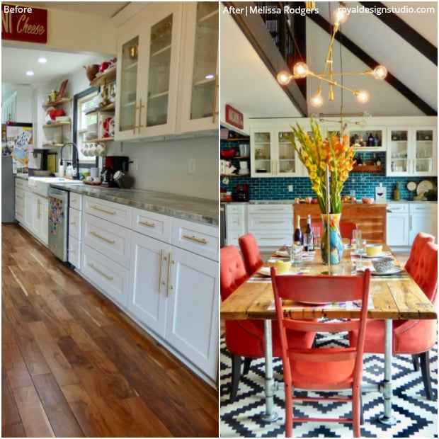 The PRETTIEST and BEST Before & After Room Makeovers using Stencils from Royal Design Studio - Wall Stencils, Floor Stencils, and Furniture Stencils for Painting and Decorating DIY Home Decor