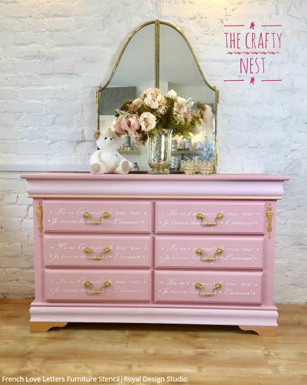 Perfect Pink Furniture Makeovers for a Girls Room - DIY Home Decor Ideas - Furniture Painting Stencils from Royal Design Studio