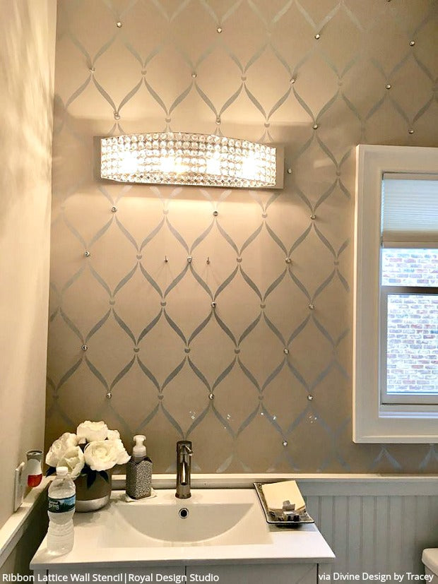 Bathroom Stencils: The Wonder Wall that Lasts Longer Than Wallpaper - Large Wall Stencils for Decorating DIY Bathroom Walls from Royal Design Studio