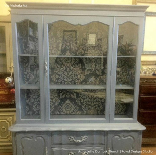 DIY Vintage Style Home Decor Ideas with the Antoinette Damask Stencils - Royal Design Studio Wall Stencils, Ceiling Stencils, Floor Stencils, and Furniture Stencils