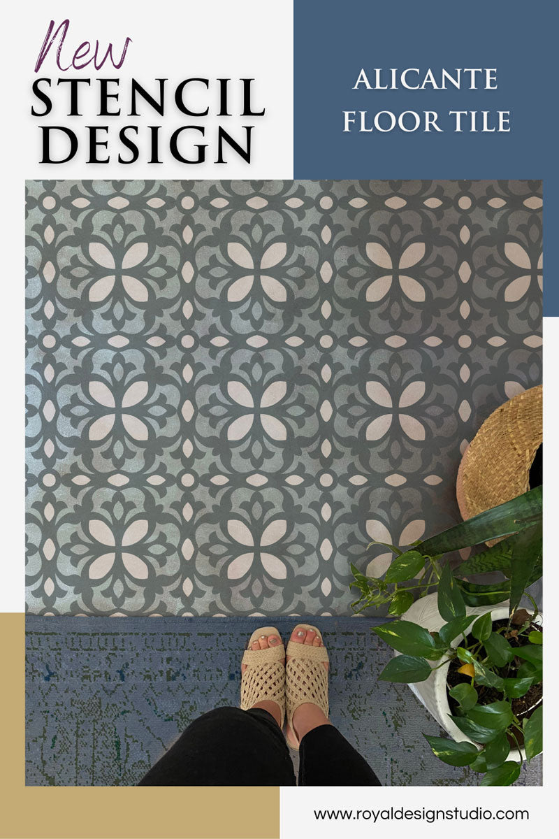Tile stencil pattern with trellis design for stenciling walls and floors