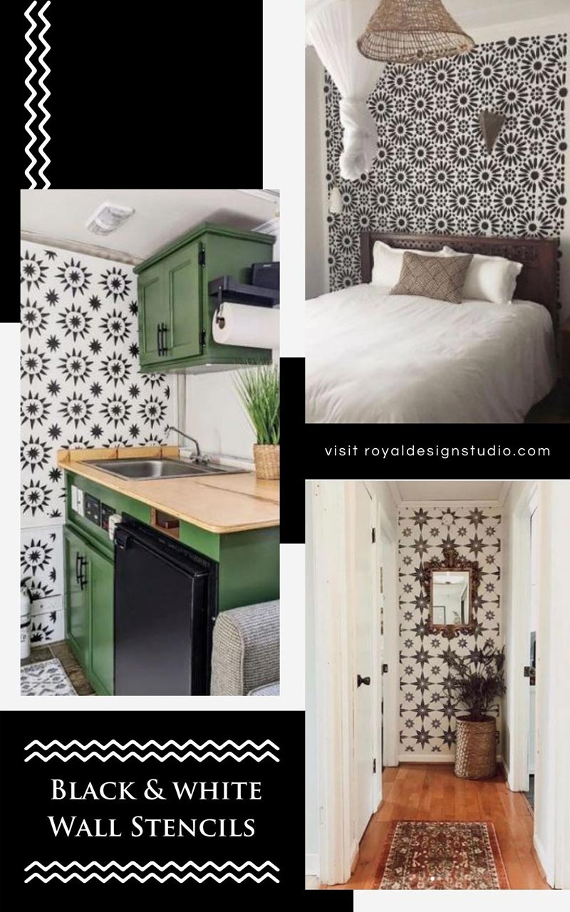 wall stencil ideas for black and white colors