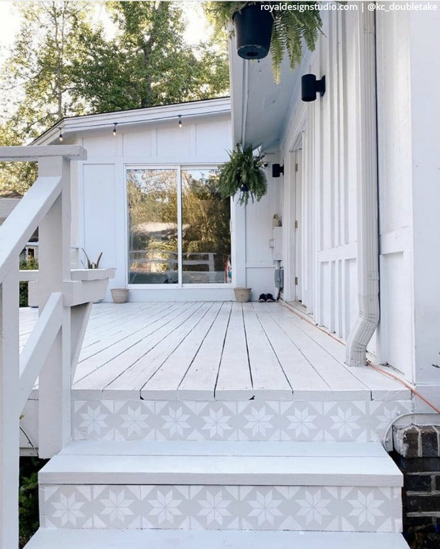 Do It Yourself: Painting Stairs and Stairwells with Stencils - Paint Stair Stencils for DIY Stair Riser Designs - royaldesignstudio.com