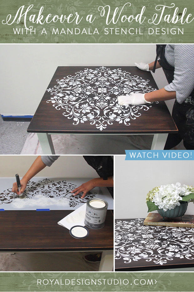 Painted Wood Table Makeover With A Large Mandala Stencil Design