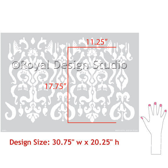 Ikat StencilsPattern Khanjali for Walls & Furniture Stenciling