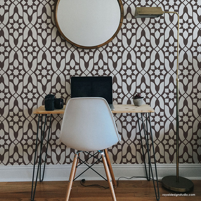 How to Stencil an Accent Wall in Only 1 Hour! Painting a Wallpaper Pattern  with Wall Stencils 