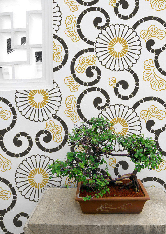 Indian Floral Wall Stencil