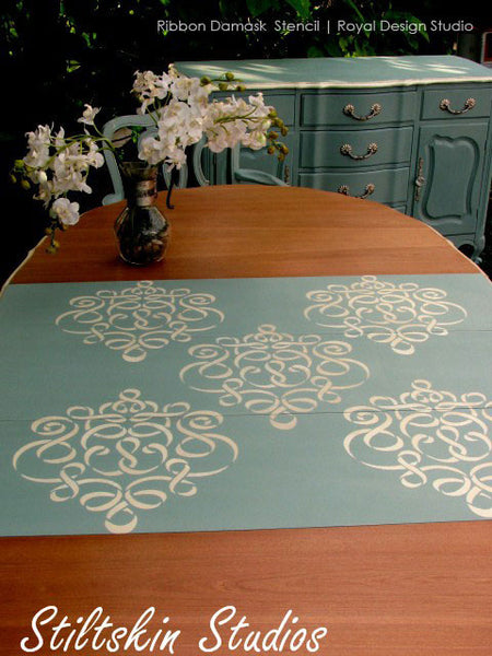 Large Wall Stencil | Ribbon Damask Stencil | Royal Design Studio Stencils