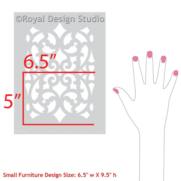 Small Craft Stencils for Stenciling Metal Carved Wood Look - Mansion House Grille Trellis Furniture Stencils - Royal Design Studio