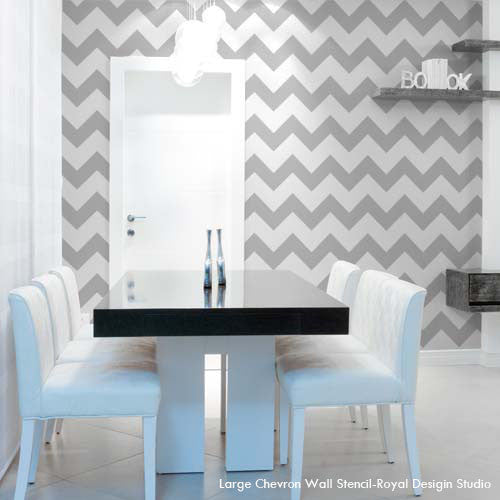 Modern Stencils | Modern Chevron Wall Stencils | Royal Design ... - Dining Room Makeover using Modern and Classic Patterns for Painting Walls -  Chevron Wall Stencils ...