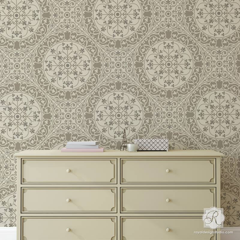 European Damask Wall Stencils for Floors & DIY Tile | Royal Design Studio Stencils