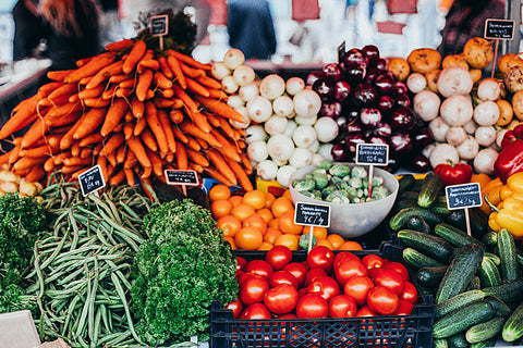 Raw vegetables and fruit. Clean eating. Plant based.