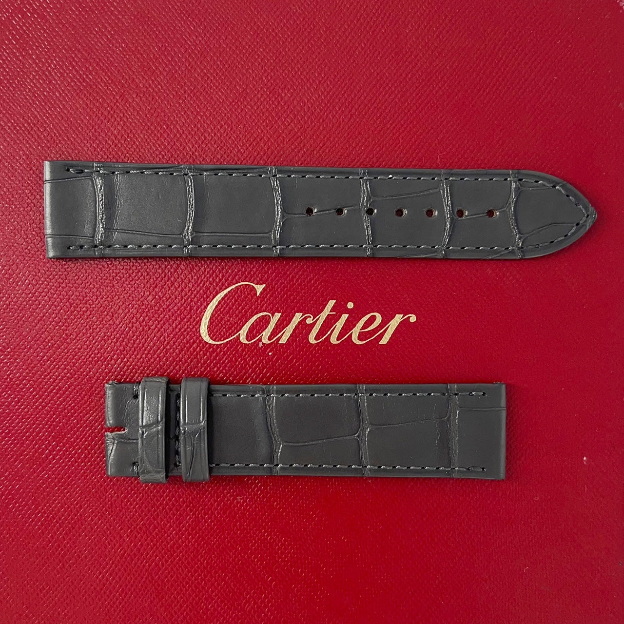 Guarantee Authentic Cartier Drive de Cartier 19mmx18mm Mat Royal Blue Alligator Leather Strap Watch Band