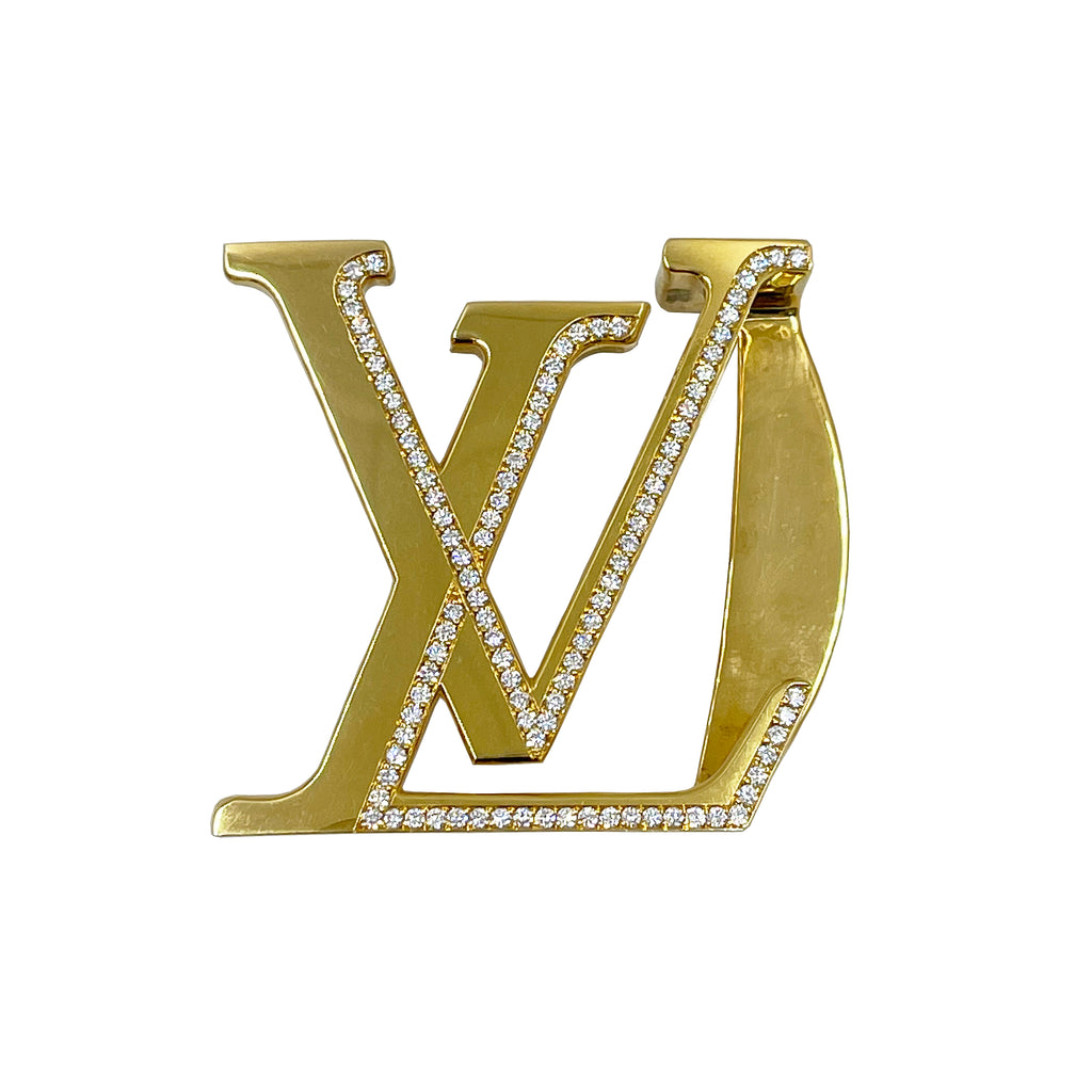 Louis Gold Logo Belt Buckle with Diamond Pavé Detail – vetoben.com