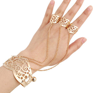 B244 Gold Flower Design 3 Finger Ring Bracelet Iris Fashion Jewelry